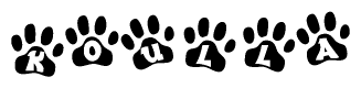The image shows a series of animal paw prints arranged horizontally. Within each paw print, there's a letter; together they spell Koulla