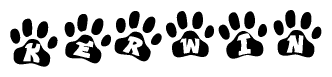 The image shows a row of animal paw prints, each containing a letter. The letters spell out the word Kerwin within the paw prints.