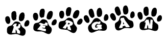 The image shows a series of animal paw prints arranged horizontally. Within each paw print, there's a letter; together they spell Kergan