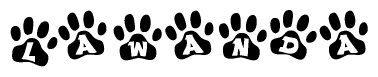 The image shows a series of animal paw prints arranged horizontally. Within each paw print, there's a letter; together they spell Lawanda