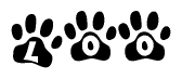 The image shows a series of animal paw prints arranged horizontally. Within each paw print, there's a letter; together they spell Loo