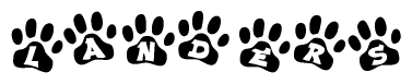 The image shows a row of animal paw prints, each containing a letter. The letters spell out the word Landers within the paw prints.