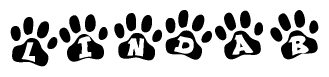 The image shows a row of animal paw prints, each containing a letter. The letters spell out the word Lindab within the paw prints.