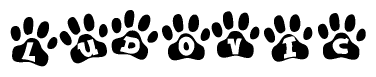 The image shows a series of animal paw prints arranged horizontally. Within each paw print, there's a letter; together they spell Ludovic