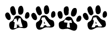 The image shows a row of animal paw prints, each containing a letter. The letters spell out the word Mata within the paw prints.