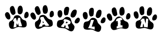 The image shows a series of animal paw prints arranged horizontally. Within each paw print, there's a letter; together they spell Marlin