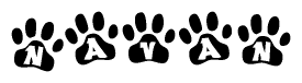 The image shows a row of animal paw prints, each containing a letter. The letters spell out the word Navan within the paw prints.