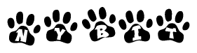 The image shows a series of animal paw prints arranged horizontally. Within each paw print, there's a letter; together they spell Nybit