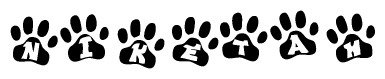 The image shows a row of animal paw prints, each containing a letter. The letters spell out the word Niketah within the paw prints.