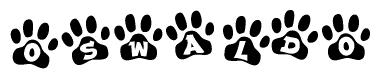 The image shows a series of animal paw prints arranged horizontally. Within each paw print, there's a letter; together they spell Oswaldo