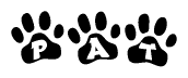 The image shows a series of animal paw prints arranged horizontally. Within each paw print, there's a letter; together they spell Pat