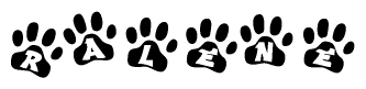 The image shows a series of animal paw prints arranged horizontally. Within each paw print, there's a letter; together they spell Ralene