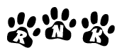 The image shows a series of animal paw prints arranged horizontally. Within each paw print, there's a letter; together they spell Rnk