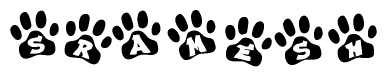 The image shows a row of animal paw prints, each containing a letter. The letters spell out the word Sramesh within the paw prints.