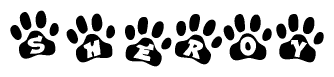 The image shows a row of animal paw prints, each containing a letter. The letters spell out the word Sheroy within the paw prints.