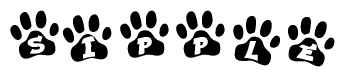 The image shows a row of animal paw prints, each containing a letter. The letters spell out the word Sipple within the paw prints.