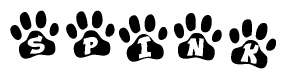 The image shows a row of animal paw prints, each containing a letter. The letters spell out the word Spink within the paw prints.
