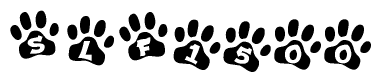 The image shows a series of animal paw prints arranged in a horizontal line. Each paw print contains a letter, and together they spell out the word Slf1500.