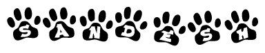 The image shows a series of animal paw prints arranged in a horizontal line. Each paw print contains a letter, and together they spell out the word Sandesh.
