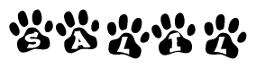 The image shows a series of animal paw prints arranged horizontally. Within each paw print, there's a letter; together they spell Salil