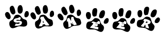 The image shows a row of animal paw prints, each containing a letter. The letters spell out the word Sameer within the paw prints.