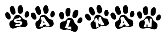 The image shows a series of animal paw prints arranged horizontally. Within each paw print, there's a letter; together they spell Salman