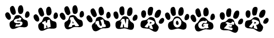 The image shows a series of animal paw prints arranged horizontally. Within each paw print, there's a letter; together they spell Shaunroger