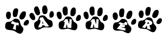 The image shows a series of animal paw prints arranged horizontally. Within each paw print, there's a letter; together they spell Tanner