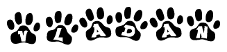 The image shows a series of animal paw prints arranged horizontally. Within each paw print, there's a letter; together they spell Vladan