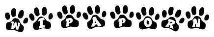 The image shows a row of animal paw prints, each containing a letter. The letters spell out the word Wipaporn within the paw prints.