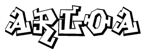 The clipart image depicts the word Arloa in a style reminiscent of graffiti. The letters are drawn in a bold, block-like script with sharp angles and a three-dimensional appearance.