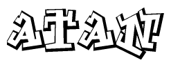 The clipart image depicts the word Atan in a style reminiscent of graffiti. The letters are drawn in a bold, block-like script with sharp angles and a three-dimensional appearance.