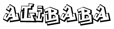 The clipart image features a stylized text in a graffiti font that reads Alibaba.