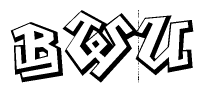 The clipart image depicts the word Bwu in a style reminiscent of graffiti. The letters are drawn in a bold, block-like script with sharp angles and a three-dimensional appearance.