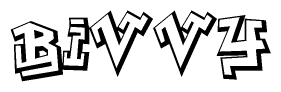 The clipart image depicts the word Bivvy in a style reminiscent of graffiti. The letters are drawn in a bold, block-like script with sharp angles and a three-dimensional appearance.