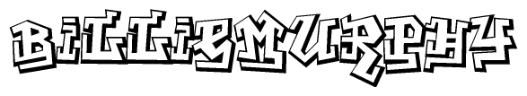 The clipart image depicts the word Billiemurphy in a style reminiscent of graffiti. The letters are drawn in a bold, block-like script with sharp angles and a three-dimensional appearance.