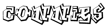 The clipart image depicts the word Connies in a style reminiscent of graffiti. The letters are drawn in a bold, block-like script with sharp angles and a three-dimensional appearance.