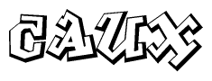 The image is a stylized representation of the letters Caux designed to mimic the look of graffiti text. The letters are bold and have a three-dimensional appearance, with emphasis on angles and shadowing effects.