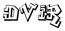 The image is a stylized representation of the letters Dvir designed to mimic the look of graffiti text. The letters are bold and have a three-dimensional appearance, with emphasis on angles and shadowing effects.