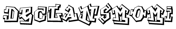 The image is a stylized representation of the letters Declansmomi designed to mimic the look of graffiti text. The letters are bold and have a three-dimensional appearance, with emphasis on angles and shadowing effects.