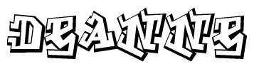 The clipart image depicts the word Deanne in a style reminiscent of graffiti. The letters are drawn in a bold, block-like script with sharp angles and a three-dimensional appearance.