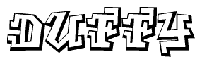 The clipart image depicts the word Duffy in a style reminiscent of graffiti. The letters are drawn in a bold, block-like script with sharp angles and a three-dimensional appearance.