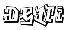 The clipart image depicts the word Deni in a style reminiscent of graffiti. The letters are drawn in a bold, block-like script with sharp angles and a three-dimensional appearance.