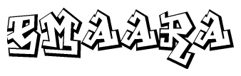 The image is a stylized representation of the letters Emaara designed to mimic the look of graffiti text. The letters are bold and have a three-dimensional appearance, with emphasis on angles and shadowing effects.
