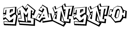 The image is a stylized representation of the letters Emaneno designed to mimic the look of graffiti text. The letters are bold and have a three-dimensional appearance, with emphasis on angles and shadowing effects.
