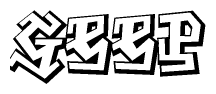 The clipart image depicts the word Geep in a style reminiscent of graffiti. The letters are drawn in a bold, block-like script with sharp angles and a three-dimensional appearance.