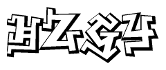 The clipart image depicts the word Hzgy in a style reminiscent of graffiti. The letters are drawn in a bold, block-like script with sharp angles and a three-dimensional appearance.