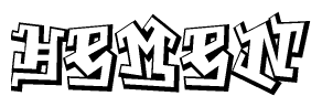 The clipart image depicts the word Hemen in a style reminiscent of graffiti. The letters are drawn in a bold, block-like script with sharp angles and a three-dimensional appearance.