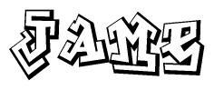 The image is a stylized representation of the letters Jame designed to mimic the look of graffiti text. The letters are bold and have a three-dimensional appearance, with emphasis on angles and shadowing effects.