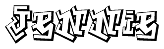 The image is a stylized representation of the letters Jennie designed to mimic the look of graffiti text. The letters are bold and have a three-dimensional appearance, with emphasis on angles and shadowing effects.